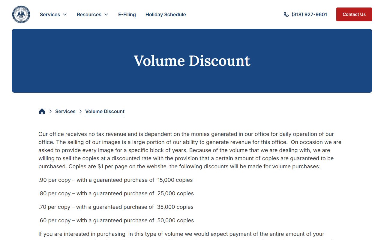 Claiborne Parish Clerk of Court bulk record copy fees