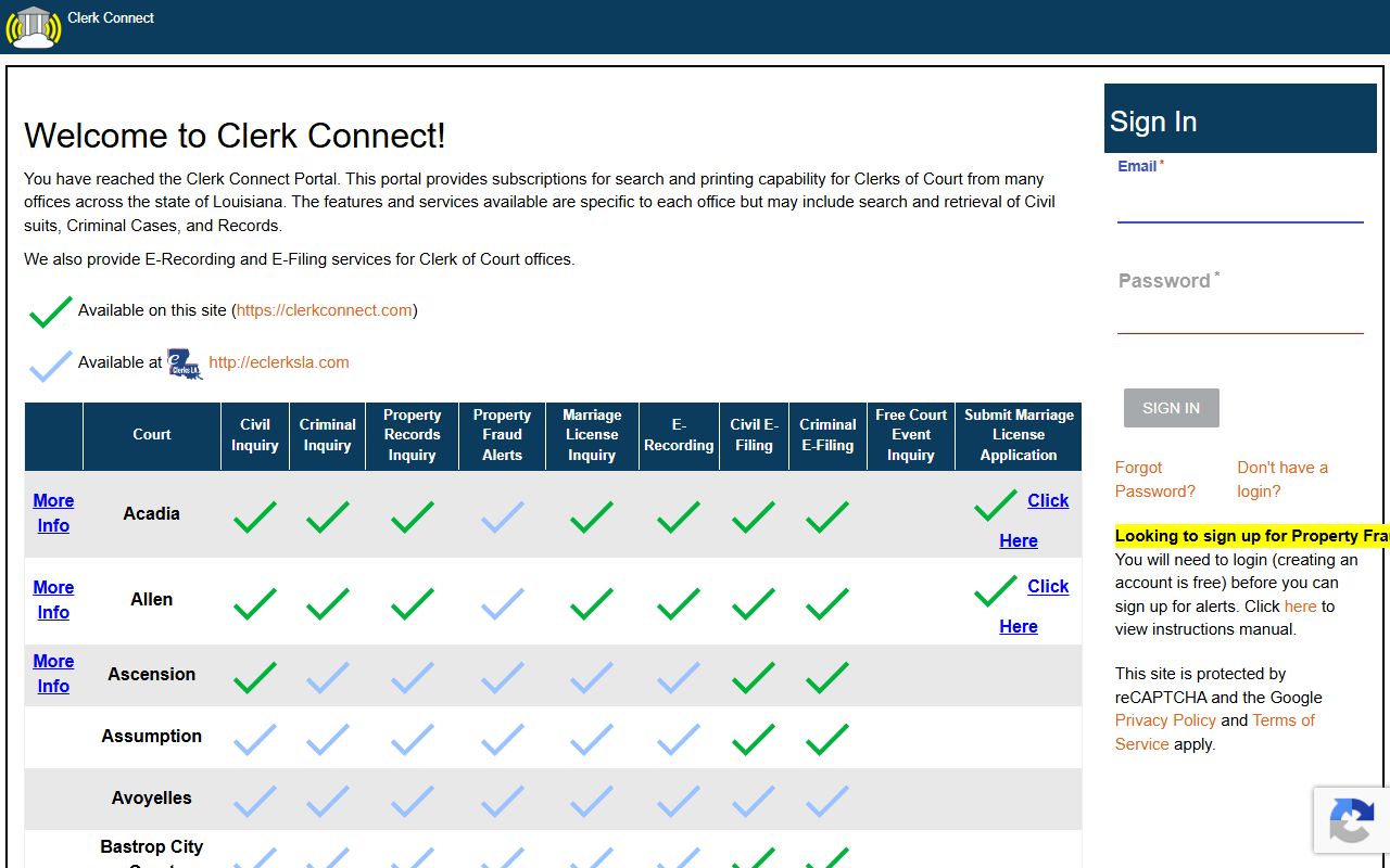 Claiborne Parish court records Clerk Connect login portal