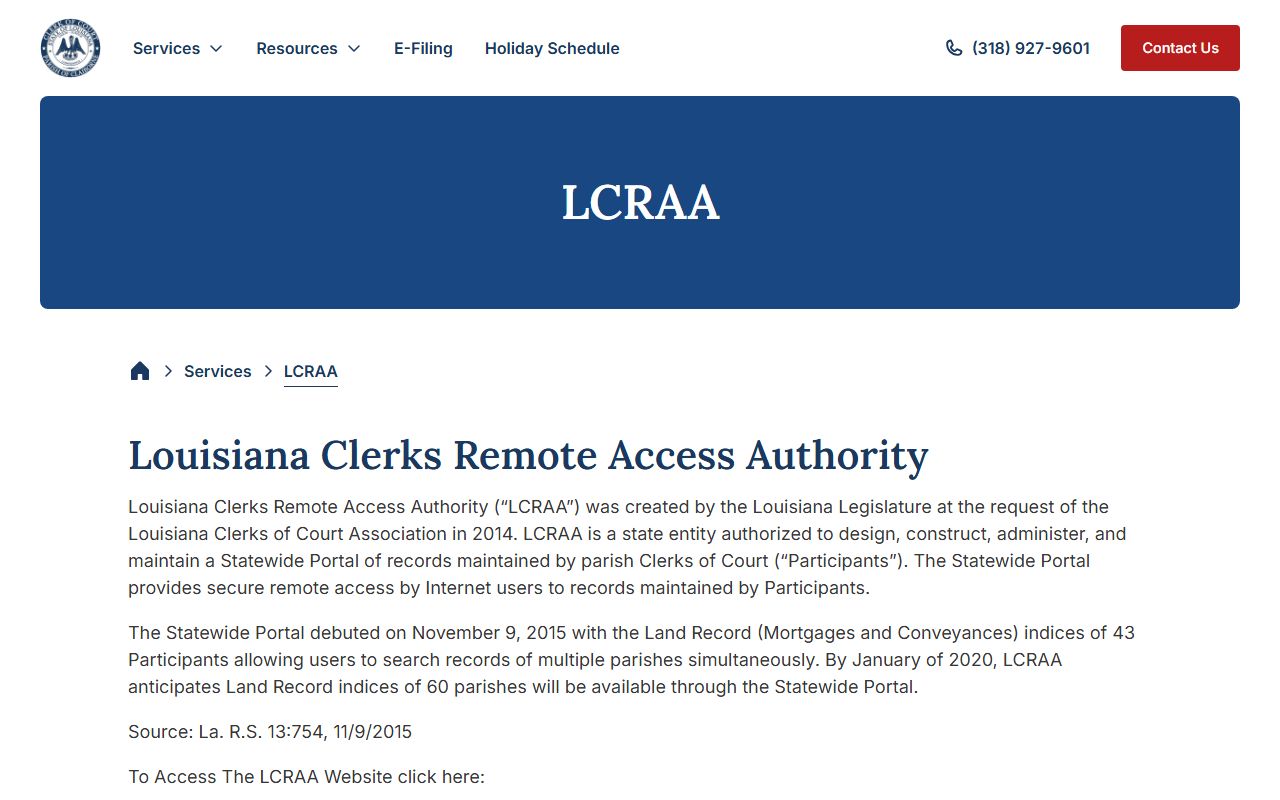 Claiborne Parish District Court records Clerk LCRAA information page