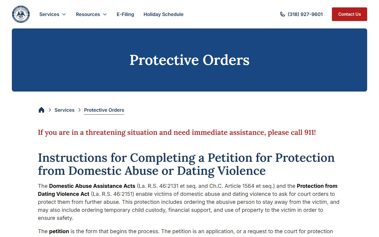 Claiborne Parish District Court protective orders records