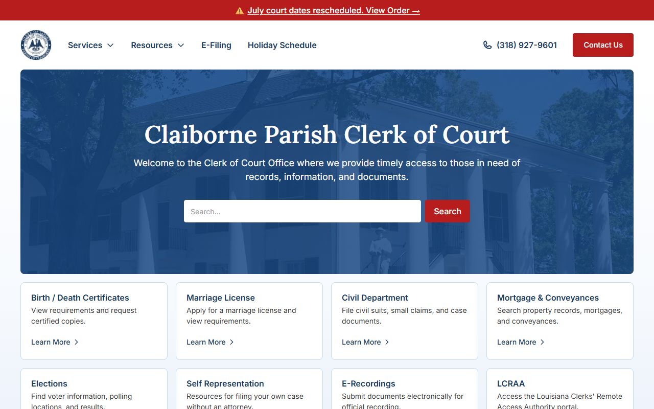 Claiborne Parish court records Clerk of Court homepage