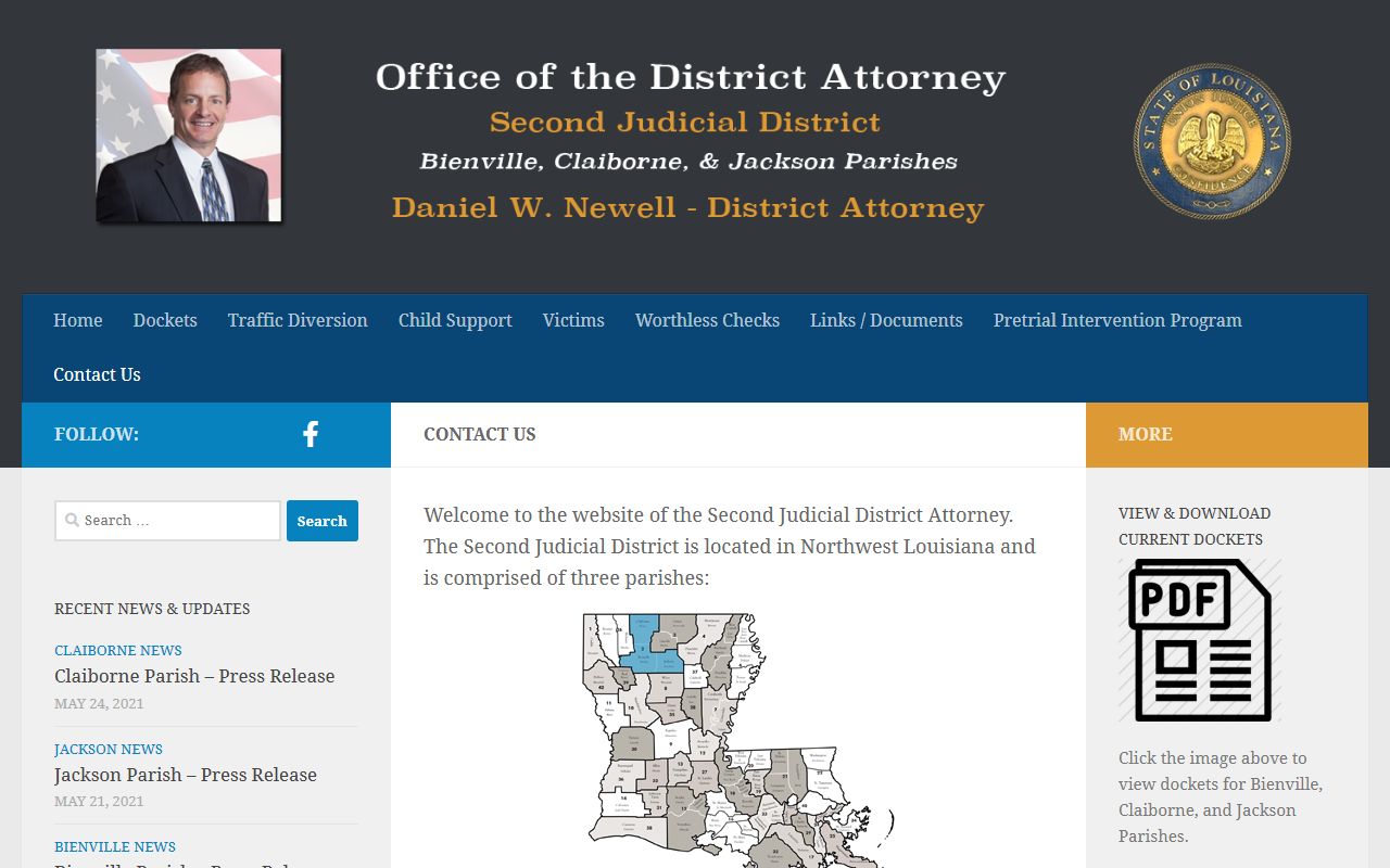 Claiborne Parish court records Second Judicial District Attorney contact page