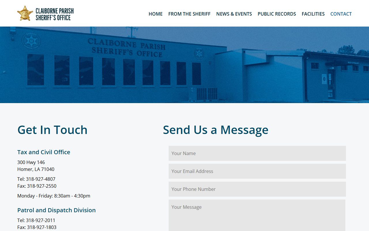 Claiborne Parish court records Sheriff contact page