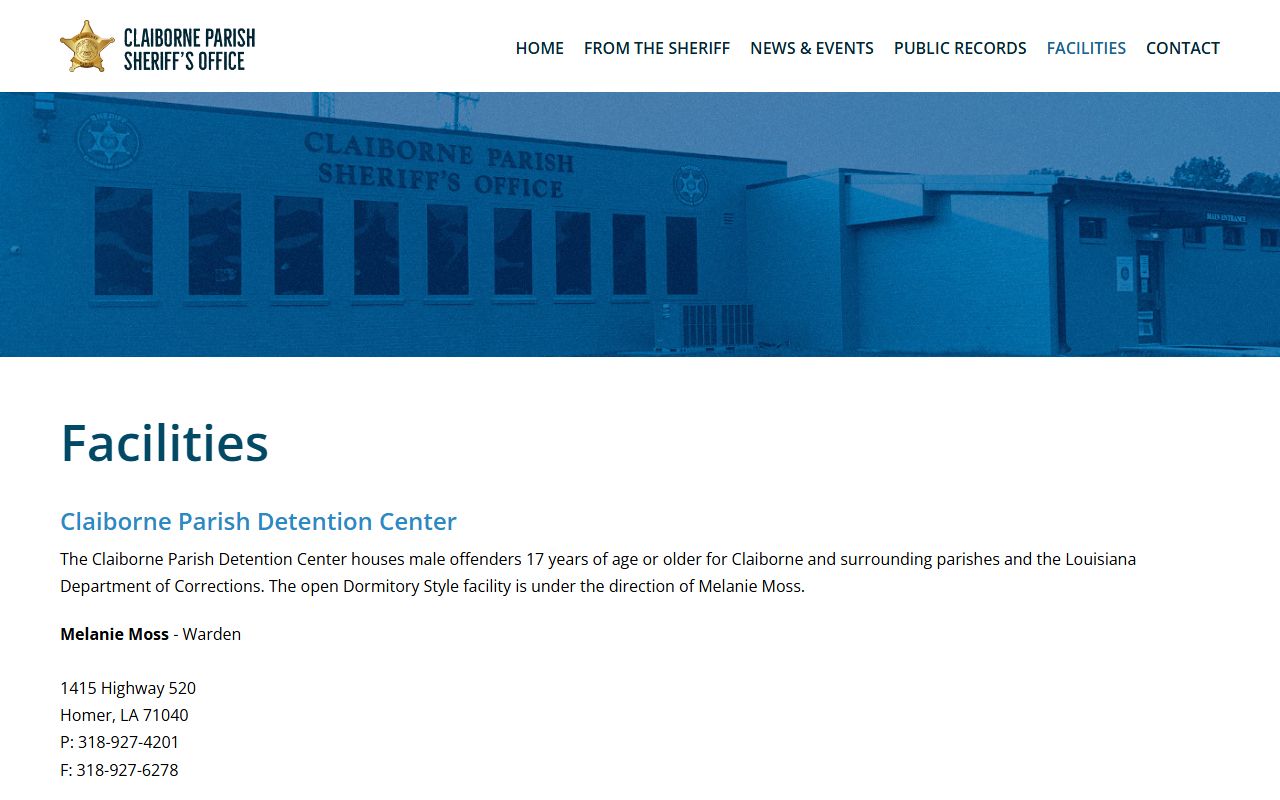 Claiborne Parish inmate records detention center facilities page