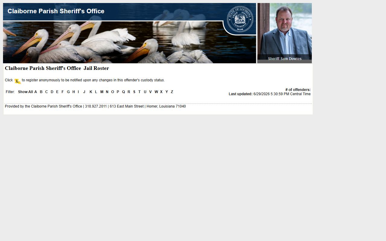 Claiborne Parish inmate records jail roster interface